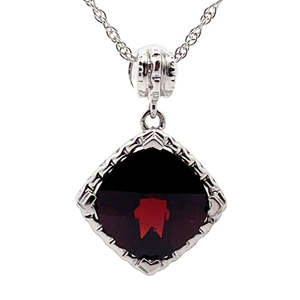 lot 66 image: 4.90 Carat Garnet Cushion Drop Pendant Necklace