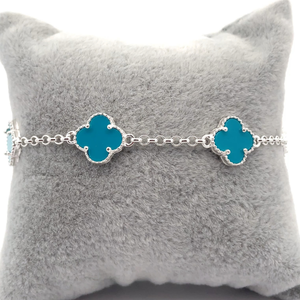 lot 71 image: Blue Enamel Four-Leaf Clover Station Bracelet