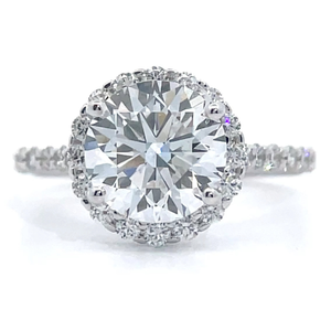 lot 5B image: 2.40 Carat Round Diamond PavHalo Ring in 14k White Gold w IGI Report $4,999 Retail VIDEO