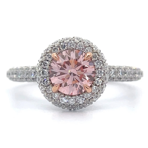lot 6 image: NEW 2.14 Carat Fancy Pink & White Diamond PavHalo Ring in 14k Two-Tone Gold Retail $5,995 w Report VIDEO