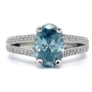 lot 7 image: 2.38 Carat Fancy Blue & White Diamond Split Shank Ring in Platinum Retail $6,395 w Report VIDEO