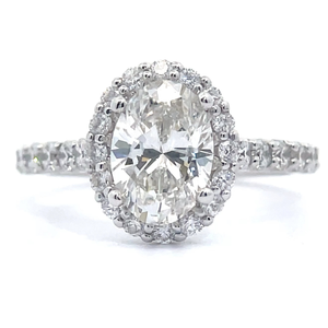 lot 13B image: 2.16 Carat Oval Diamond PavHalo Ring in 14k White Gold w Report $4,999 Retail VIDEO