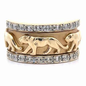 lot 77D image: PavNatural Diamond Panther Estate Ring in 14k Yellow Gold