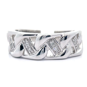 lot 80D image: NEW Mens 0.20 Carat Natural Diamond Miami Cuban Chain Ring in White Gold