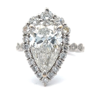 lot 4B image: 5.14 Carat Pear-Shaped Halo Engagement Diamond Ring in White Gold w IGI Report $8,999 Retail VIDEO