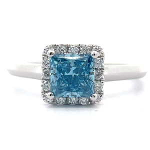 lot 17C image: 1.28 Carat Blue and White Diamond Halo Ring in 14K White Gold $2,995 Sales Tag VIDEO