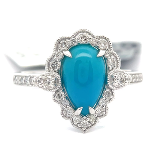 lot 19E image: 1.99 Carat Natural Turquoise & Natural Diamonds Ring in Platinum $5,530 Appraisal Included VIDEO