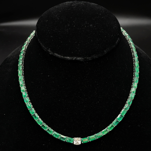 lot 8A image: 38.72 Carat Natural Emerald Beryl & Natural Diamond Necklace in Platinum $108,970 Appraisal Included VIDEO