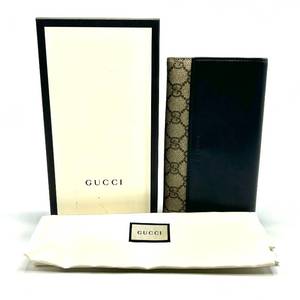 lot 31C image: Gucci Brown x Black GG Supreme PVC x Leather Long Wallet w Box Pre-Owned Retail $650