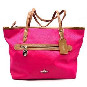 lot 59A image: Coach Pink x Tan Sawyer Canvas & Leather Tote Bag Pre-Owned Retail $350