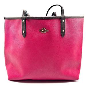 lot 59B image: Coach Sawyer Coated Canvas Tote in Pink & Black Leather Pre-Owned Retail $350