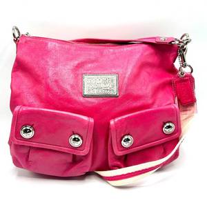 lot 59D image: Coach Poppy Pink Leather Shoulder Bag Pre-Owned Retail $300