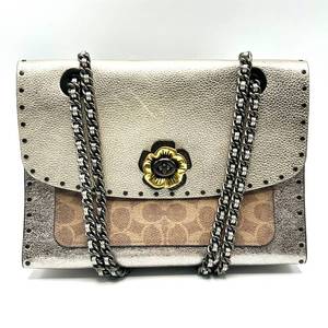 lot 19H image: Coach Floral Studded Metallic Leather Crossbody Bag Pre-Owned Retail $650