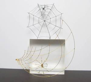 lot 17 image: 2 Metal Spiderweb Wall Hangings wSwarovski Style Crystal Spiders