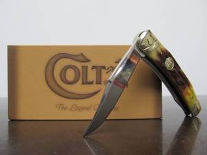 lot 45 image: New in Box COLT Stag Handle 2-Blade Folding Knife