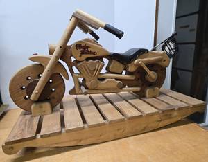 lot 102 image: Very Cool HARLEY DAVIDSON Childs Wooden Motorcycle Rocker