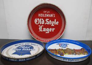 lot 82 image: 3 Vintage Metal Advertising Beer Trays