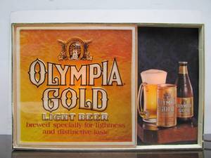 lot 86 image: Working Lighted Vintage OLYMPIA GOLD Light Beer Sign 