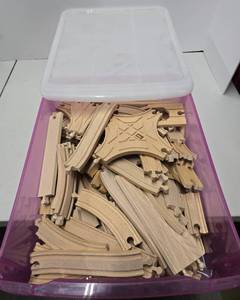 lot 203 image: Large Bin Full of New Unused BRIO Wood Train Track