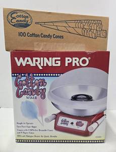 lot 216 image: Brand New WARING PRO Cotton Candy Maker wBox of Cones