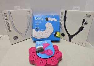 lot 240 image: Pair of QUIRKY Desktop Pivoting Power Strips & BlueLounge Cable Directors