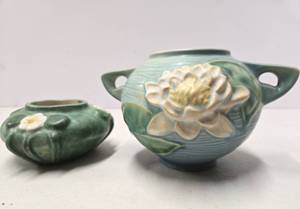 lot 245 image: 2 Old Vintage Art Pottery Vases - Including Roseville 
