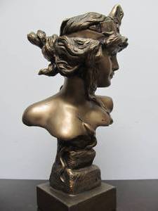 lot 131 image: Very Nice Bronze Art Nouveau Female Bust Sculpture