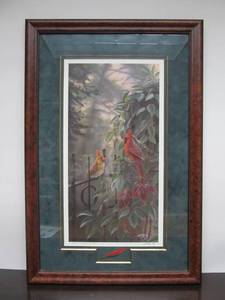 lot 151 image: Framed Signed Artist Proof Print wCardinals by Rick Kelley