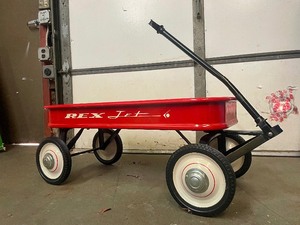 lot 3 image: Excellent Vintage Unused REX JET Red Metal Wagon