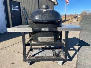 lot 8 image: Large PRIMO KAMADO Oval Ceramic Grill wSteel Rolling Cart
