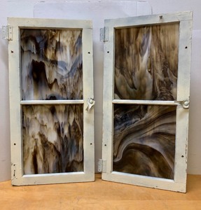 lot 188 image: Pair of Vintage Slag Glass Windows - Swirled Brown & White