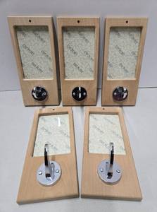 lot 347 image: 5 Brand New Wood & Chrome EXPOSURES Hanger Wall Hooks wPicture Frames