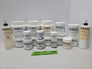 lot 368 image: LARGE Quality Estate Lot of Brand New Art Supplies GOLDEN Gel Mediums Paints Acrylics 