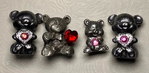 lot 19 image: Four Vintage Teddy Bear Heart Figurines Pewter Miniatures
