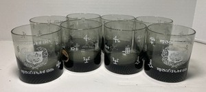 lot 30 image: Lowball Cocktail Glasses Smoke Set of 8 Vintage Pharmacy Rx Apothecary Latin Symbol