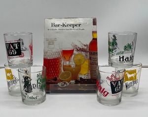 lot 68 image: Vintage Bar LOT- Bar Keeper Tool and Scotch Whisky Tumblers