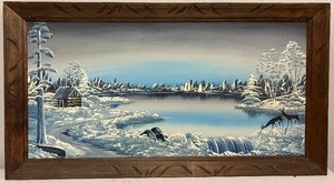 lot 45 image: Vintage Painting Nature Themed Carved Wooden Frame Mary Clemens Studio