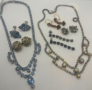 lot 111 image: Vintage Colored Rhinestone Necklaces, Earrings Multi Color Aurora Borealis Necklace 7 PC Lot