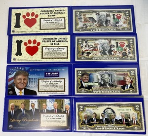 lot 22 image: Four Colorized Commemorative $2 Bills Trump, Clinton, Obama