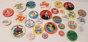 lot 91 image: 29 Piece LOT Vintage Buttons Travel, Airlines, Tourist Novelty Pinback Buttons