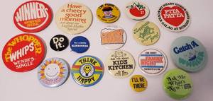 lot 103 image: 17 Vintage Buttons - Wendys, Burger King Pinback Advertising