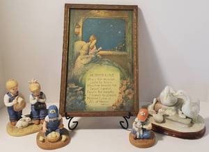lot 125 image: LOT of 6 Figurines - Denim days by Homco (1985), Geese and Vintage Framed Print