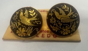 lot 147 image: Vintage Damascene Cuff Links 24K Gold Etch Birds Spanish 1950s
