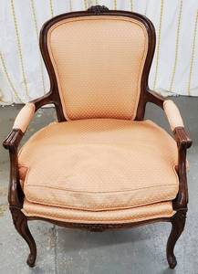 lot 154 image: Carved French Style Chair Coral Peach Upholstery