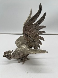 lot 86 image: Vintage Silver Tone Metal Rooster Spelter Sculpture