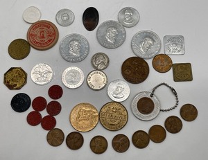 lot 211 image: Large lot of 36 Vintage Tokens and Pennies