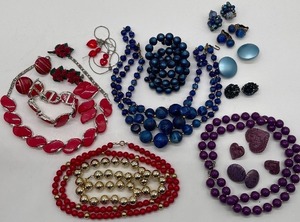 lot 215 image: Vintage Costume Jewelry Lot Beads Red Purple Blue Earrings Large Lot