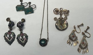 lot 153 image: Vintage Jewelry Enamel Dangle Earrings Cameo Earrings, Enamel Necklace