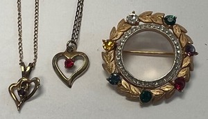 lot 177 image: Trifari Gemstone and Gold Tone Brooch and Two Necklaces