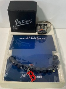 lot 203 image: 2015 Broncos Championship Jostens Key Ring and Boston Red Sox Bracelet